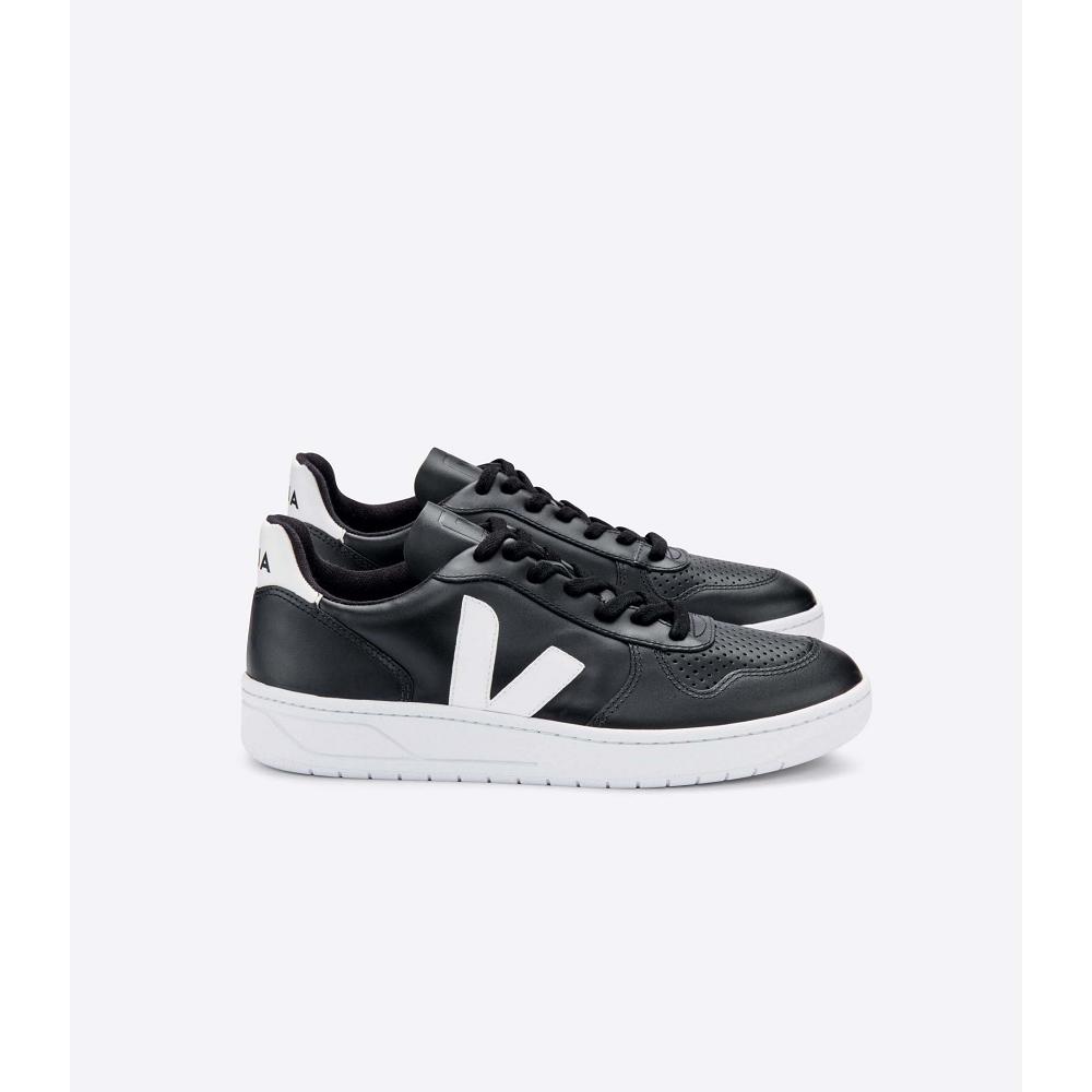 Veja V-10 LEATHER Women\'s Sneakers Black/White | NZ 645KOR